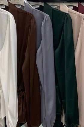 Mavi Gri Bel Bağlamalı Saten Gömlek