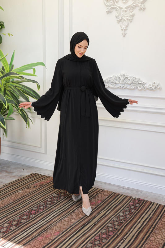 Medine İpeği Kol Ucu Nakış Fermuarlı Ferace