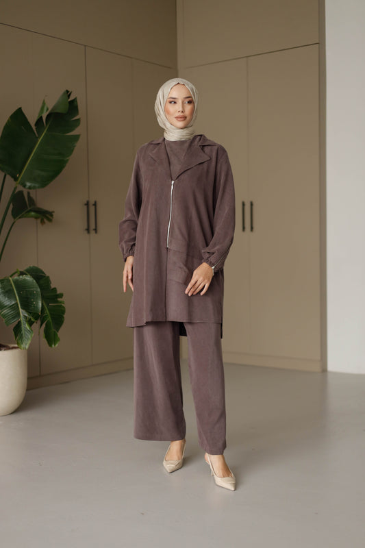 Organik Kumaş Üçlü Takım - Kahverengi