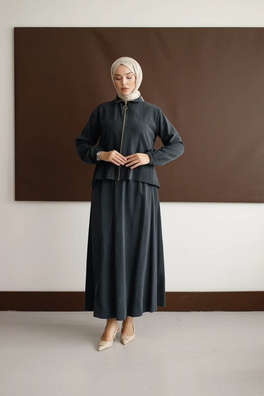 Organik Kumaş Etekli Takım - Siyah