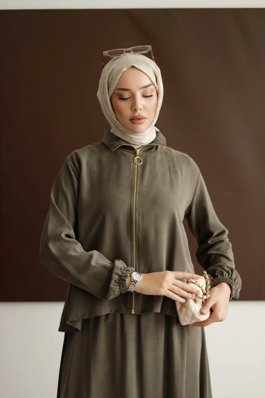 Organik Kumaş Etekli Takım - Haki