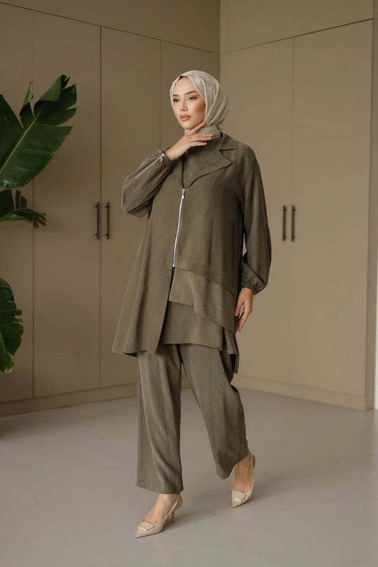 Organik Kumaş Üçlü Takım - Haki