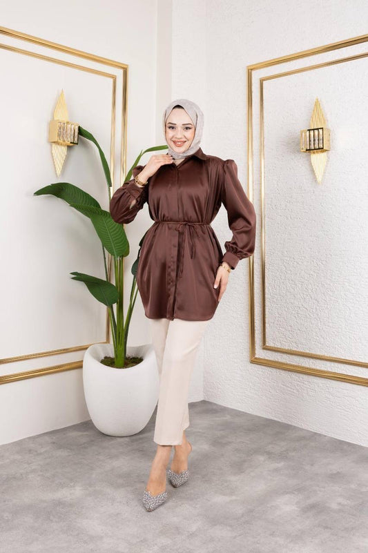 Kahverengi Saten Gömlek