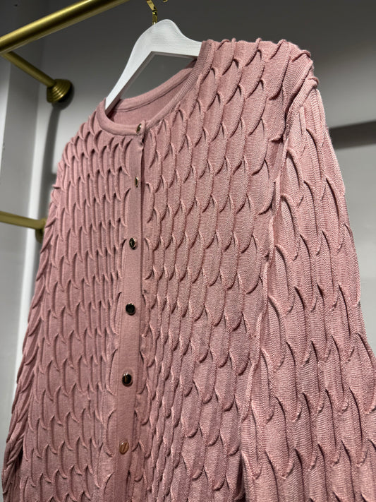 Pembe Dokulu Triko Hırka