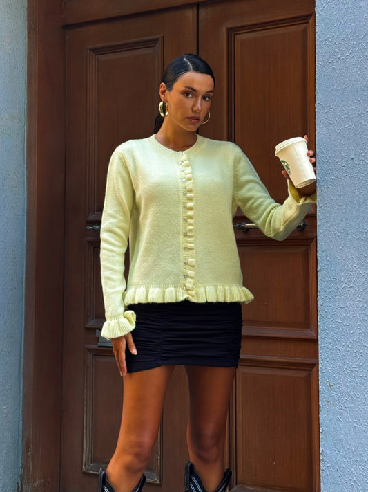 Tereyağı Sarısı Fırfırlı Hırka