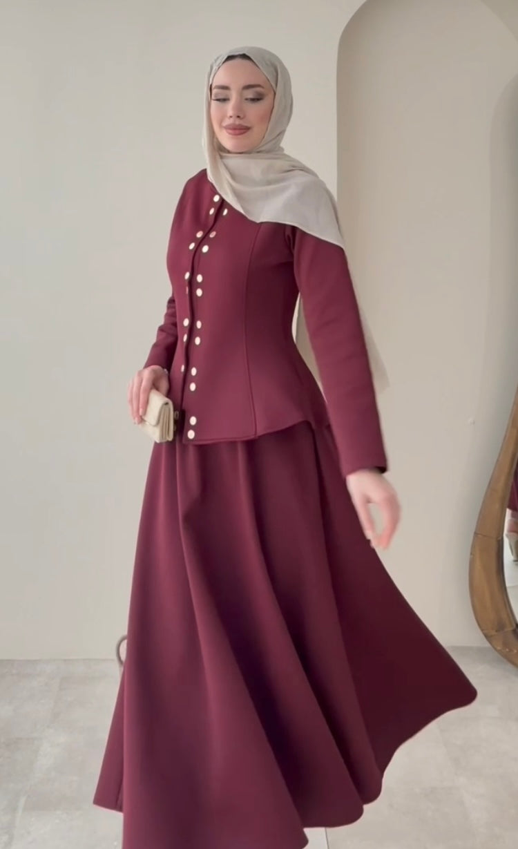 Bordo Çıtçıt Düğmeli Etekli Scuba Takım