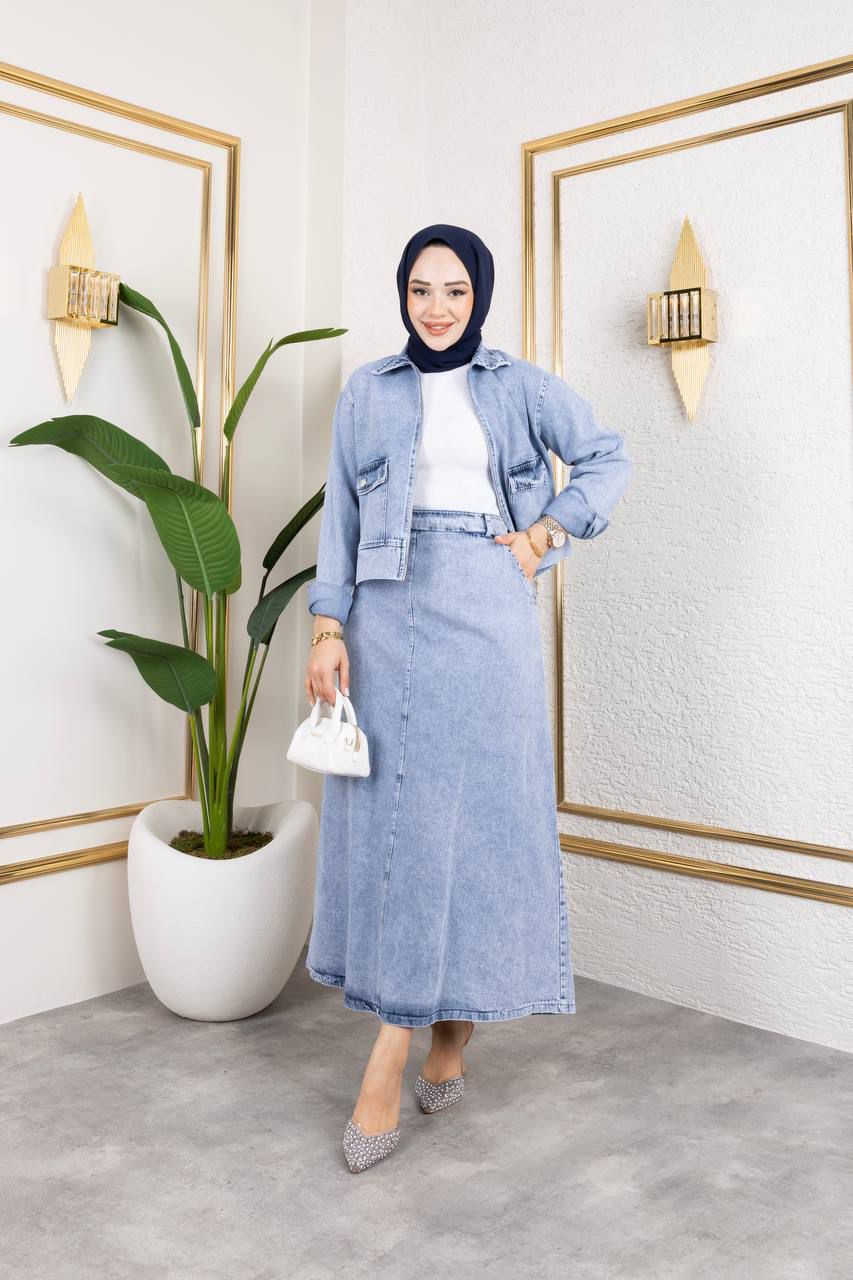 Etekli Kot Takım| Tesettür Şık Denim Takım