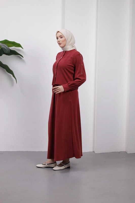 Bordo Örme Kupra Etekli Takım