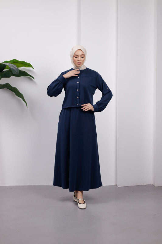 Lacivert Örme Kupra Etekli Takım