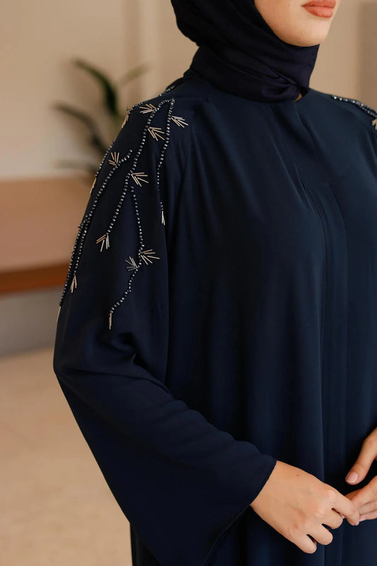 Kesme Boncuklu Şık Ferace - Lacivert