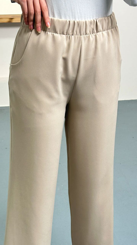 Bej Krep Kumaş Pantolon