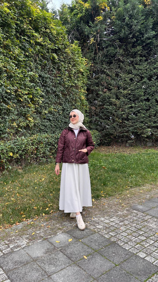 Bordo Yaka Detaylı Kapitone Mont