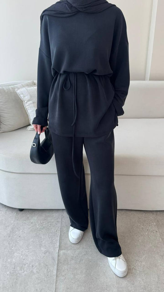 Siyah Yumuşak Dokulu Rahat Kesim Takım