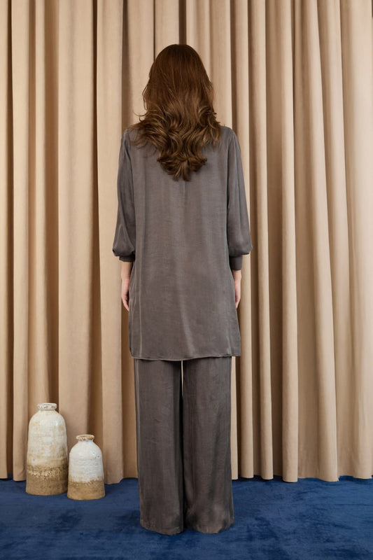 Premium İpeksi Dokulu Takım -Zeytin Kahvesi