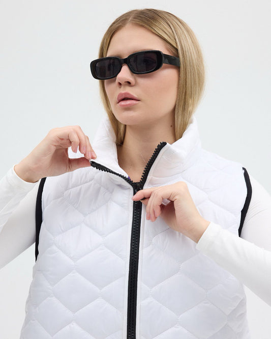 Beyaz Şişme Kapitone Uzun Yelek