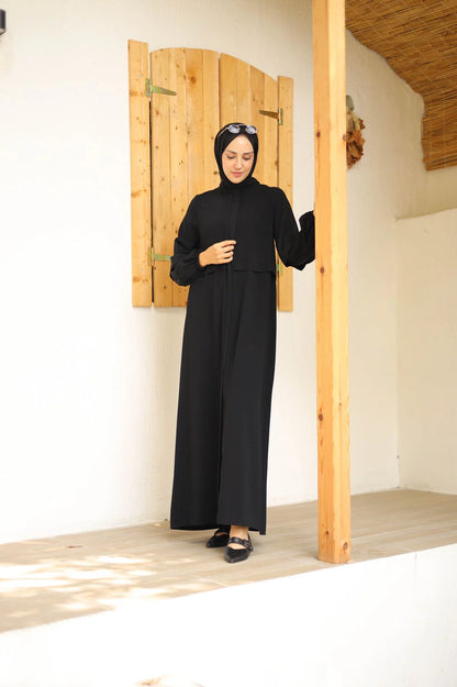 Medine İpeği Rüzgarlıklı Kol Ucu Lastikli Fermuarlı Günlük Ferace