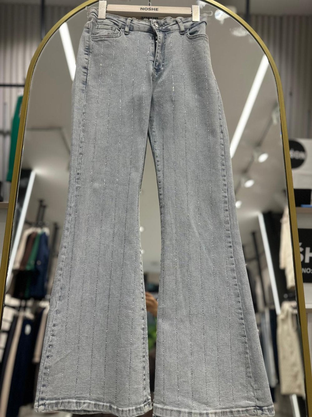 Likralı Taşlı İspanyol Kot Pantolon Açık Mavi