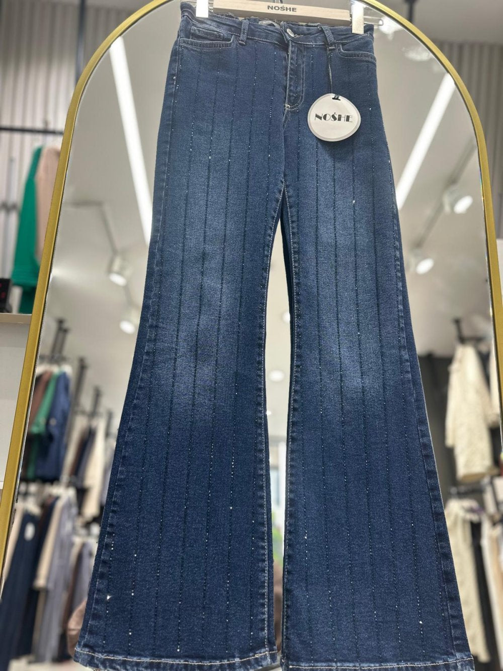 Likralı Taşlı İspanyol Kot Pantolon Lacivert