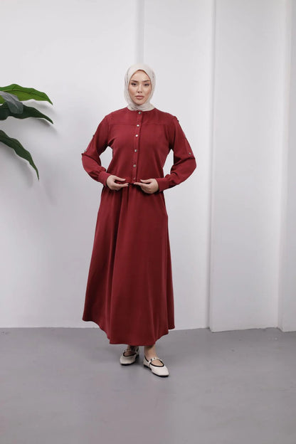 Bordo Örme Kupra Etekli Takım