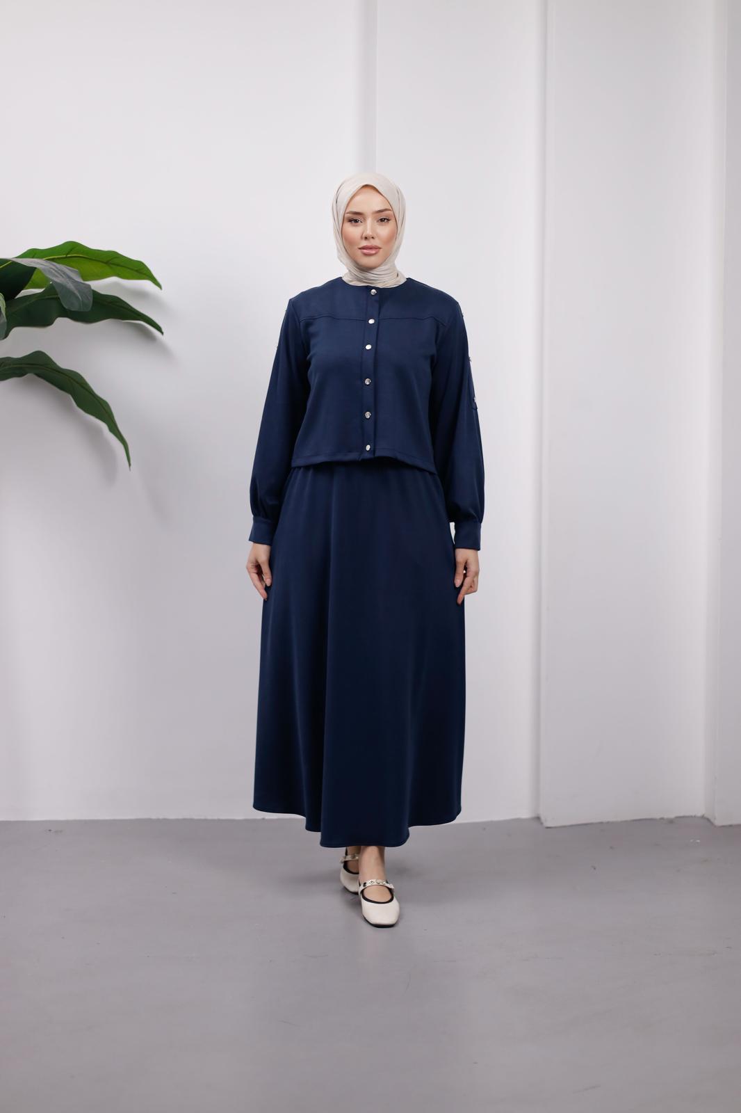 Lacivert Örme Kupra Etekli Takım