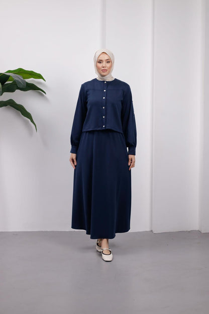 Lacivert Örme Kupra Etekli Takım