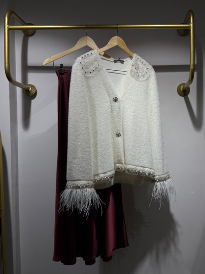 Bella Tüy ve Taş Detaylı Angora Ceket