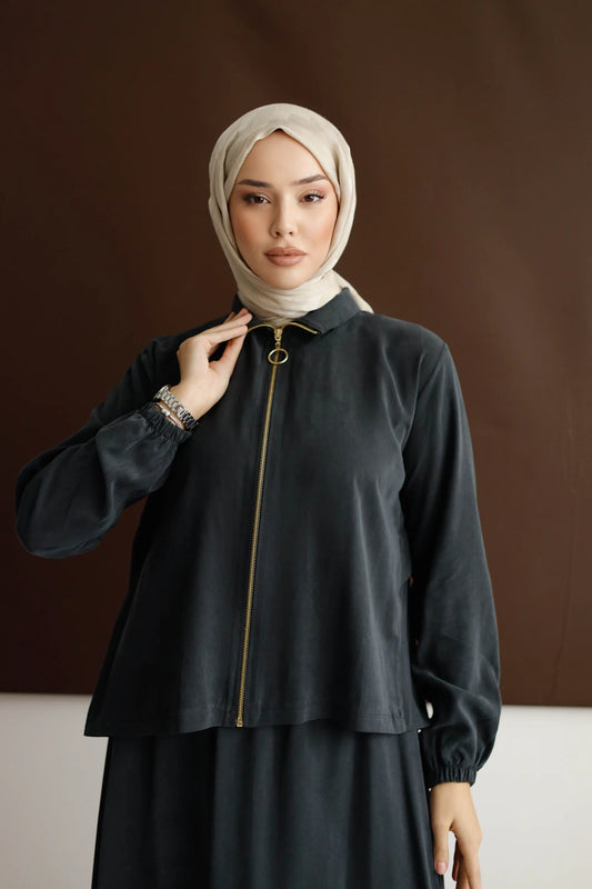 Organik Kumaş Etekli Takım - Siyah