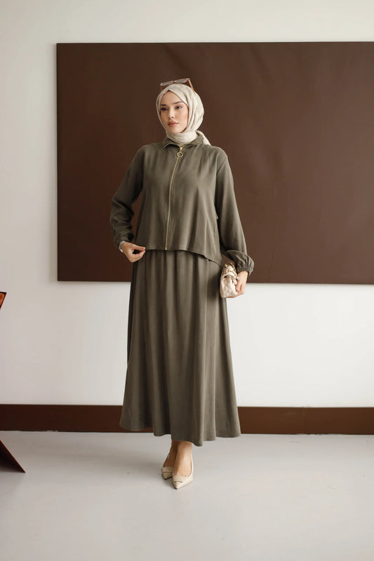 Organik Kumaş Etekli Takım - Haki