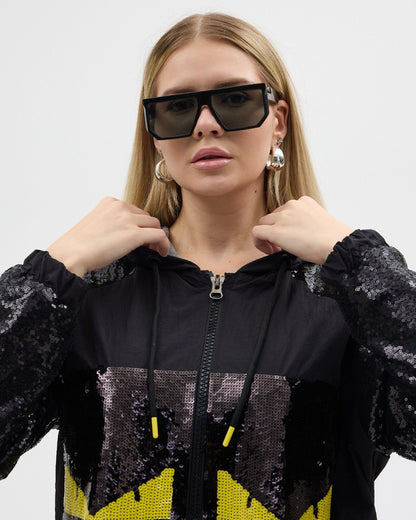 Payet Detaylı Kapüşonlu Oversize Sweat Ceket