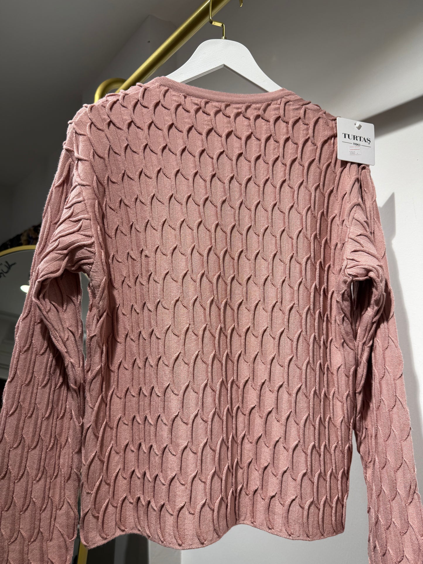 Pembe Dokulu Triko Hırka