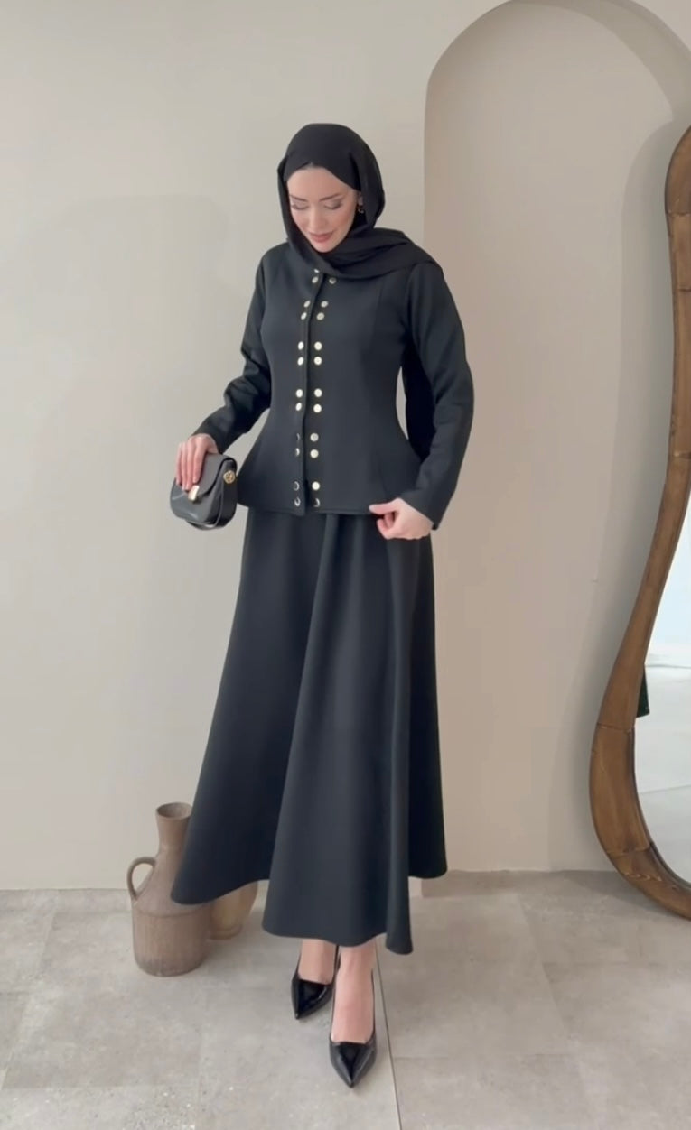 Siyah Çıtçıt Düğmeli Etekli Scuba Takım