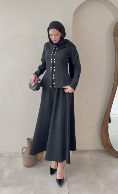 Siyah Çıtçıt Düğmeli Etekli Scuba Takım