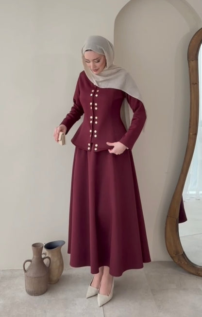 Bordo Çıtçıt Düğmeli Etekli Scuba Takım