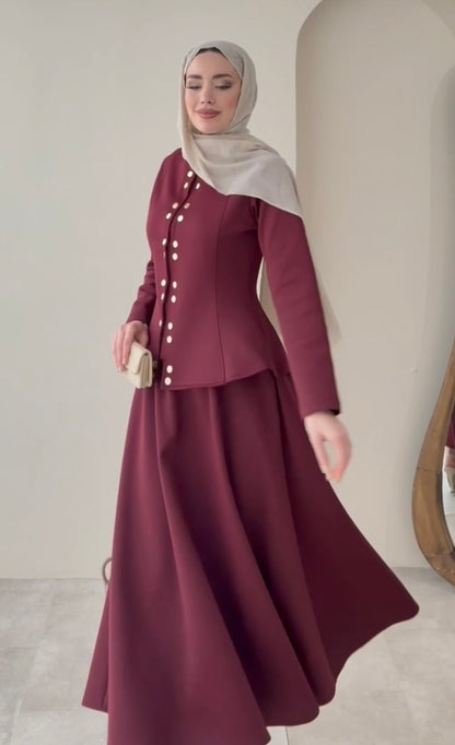 Bordo Çıtçıt Düğmeli Etekli Scuba Takım