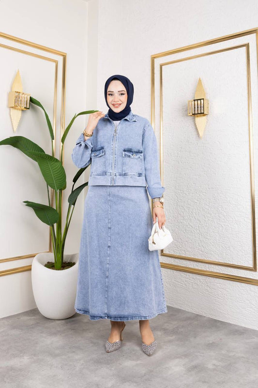 Etekli Kot Takım| Tesettür Şık Denim Takım