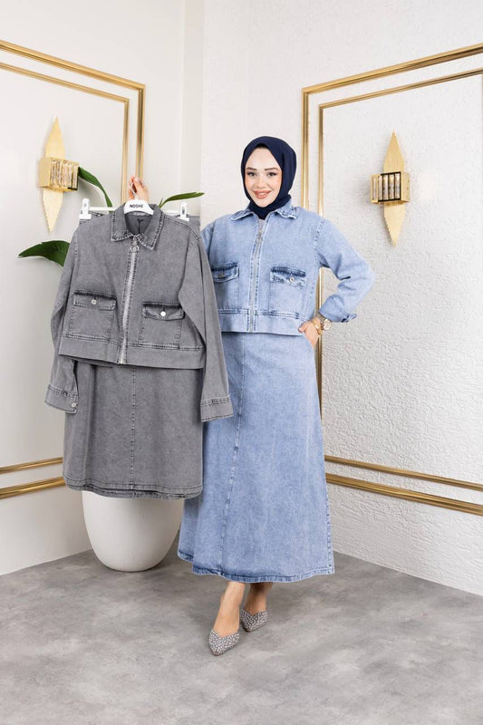 Etekli Kot Takım| Tesettür Şık Denim Takım