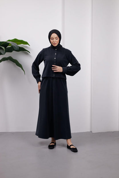 Siyah Örme Kupra Etekli Takım