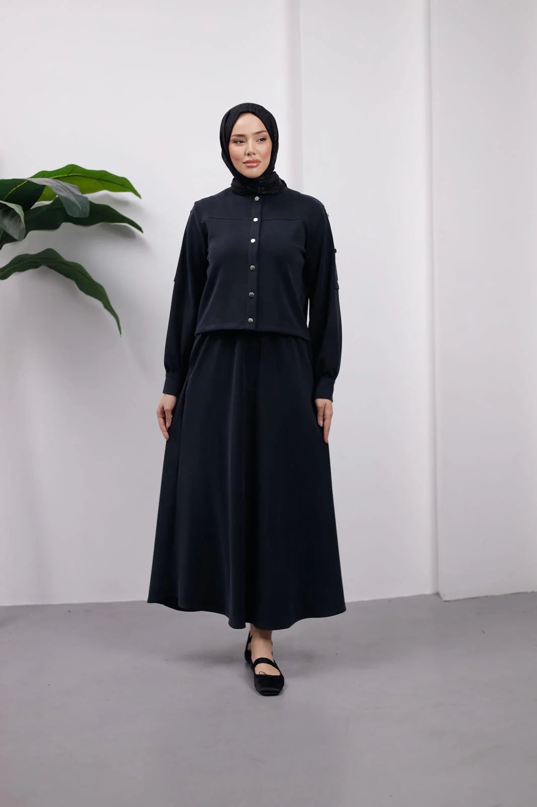 Siyah Örme Kupra Etekli Takım