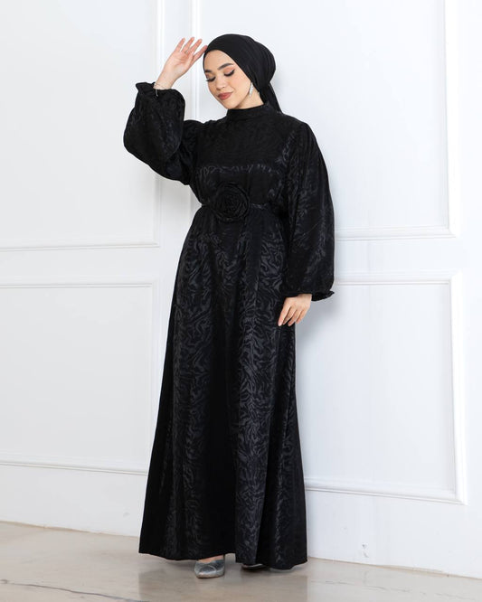 Siyah Jakar Saten Elbise