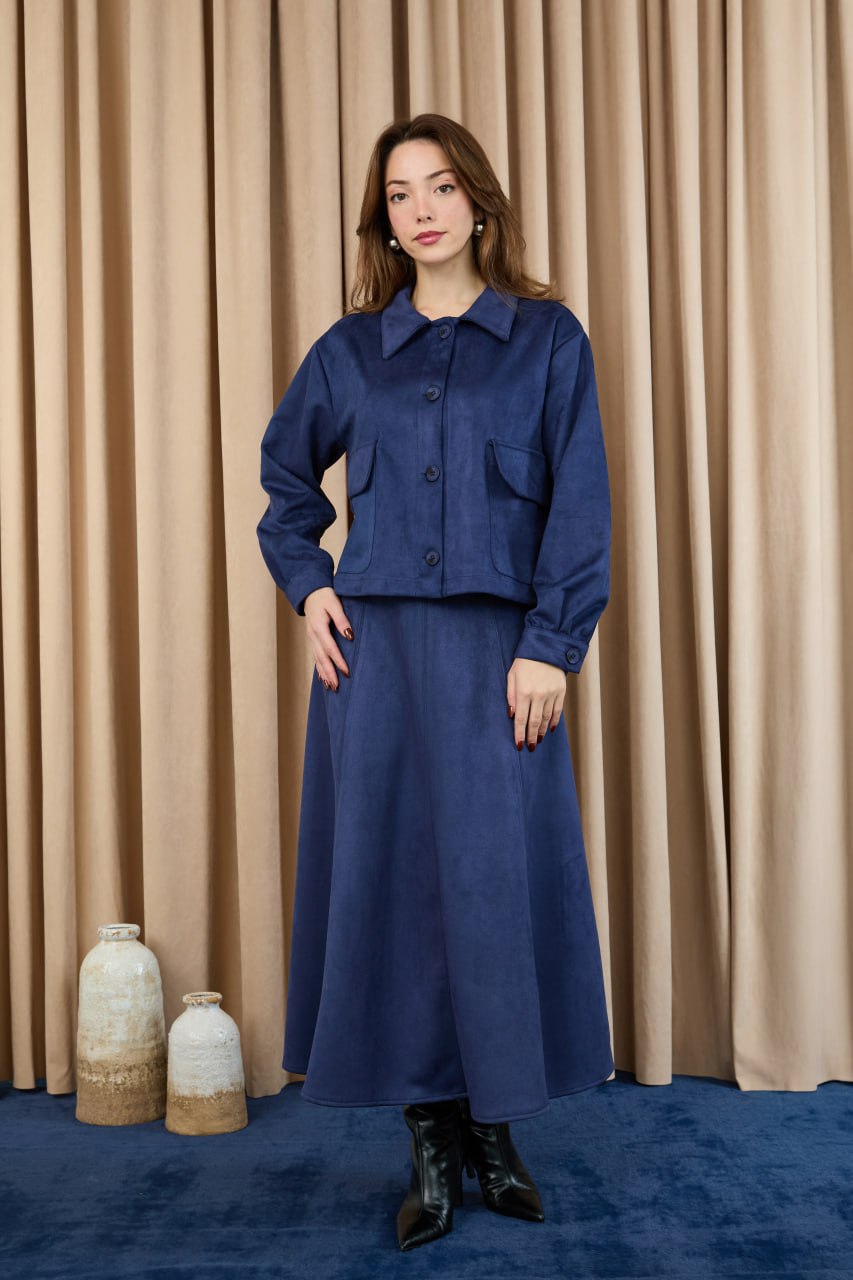 Lacivert Süet Etekli Takım