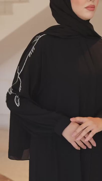 Kesme Boncuklu Şık Ferace - Siyah