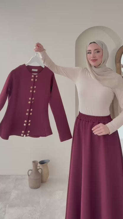 Bordo Çıtçıt Düğmeli Etekli Scuba Takım