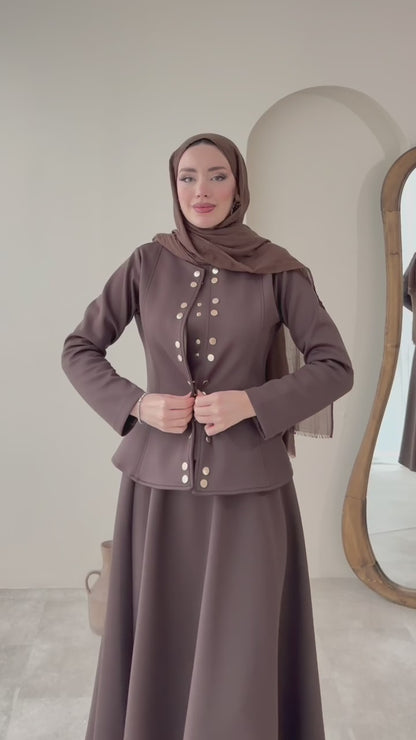 Kahverengi Çıtçıt Düğmeli Etekli Scuba Takım